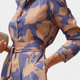 Samaria Vestido Midi de Botones con Cuello Floral