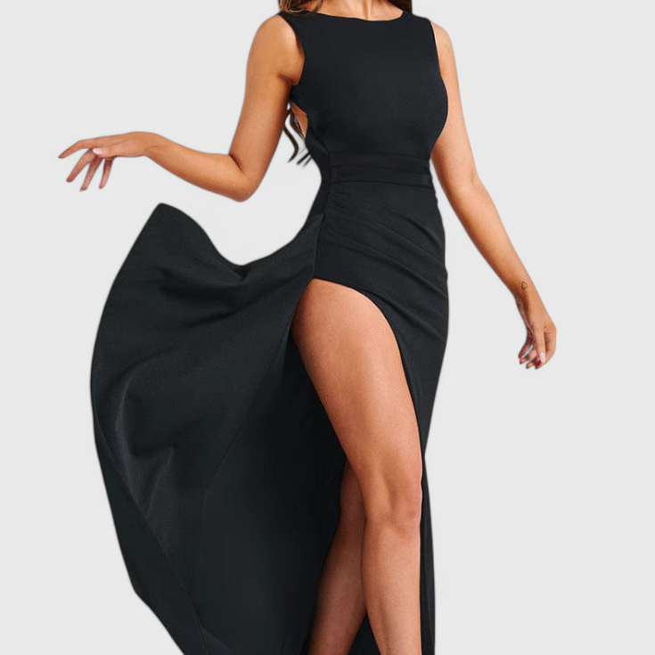 Marion Vestido de Satén con Espalda Abierta y Gran Abertura