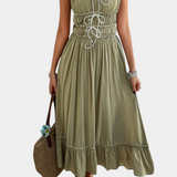 Luz Vestido A-Line Strappy con dobladillo rizado