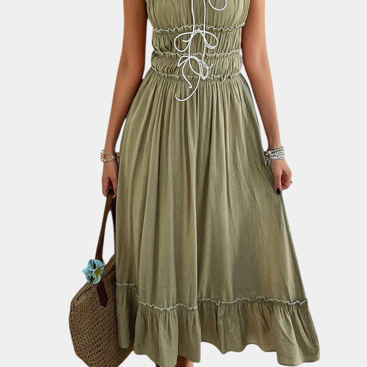 Luz Vestido A-Line Strappy con dobladillo rizado