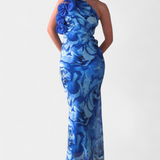 Maëlle Vestido Midi con Detalle Floral de Un Hombro