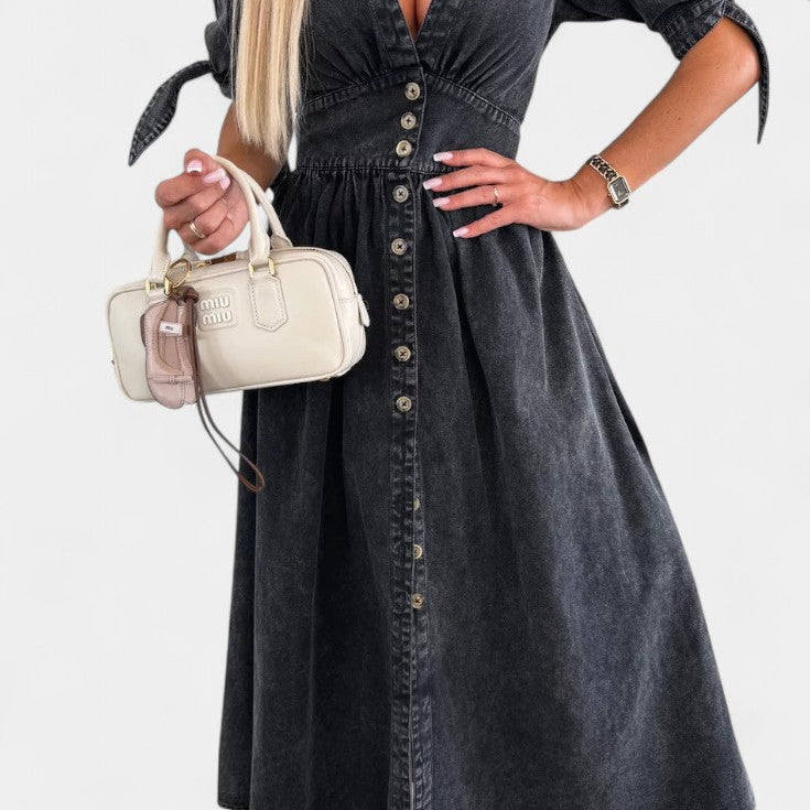 Adelina Vestido Midi de Denim con Botones y Escote en V