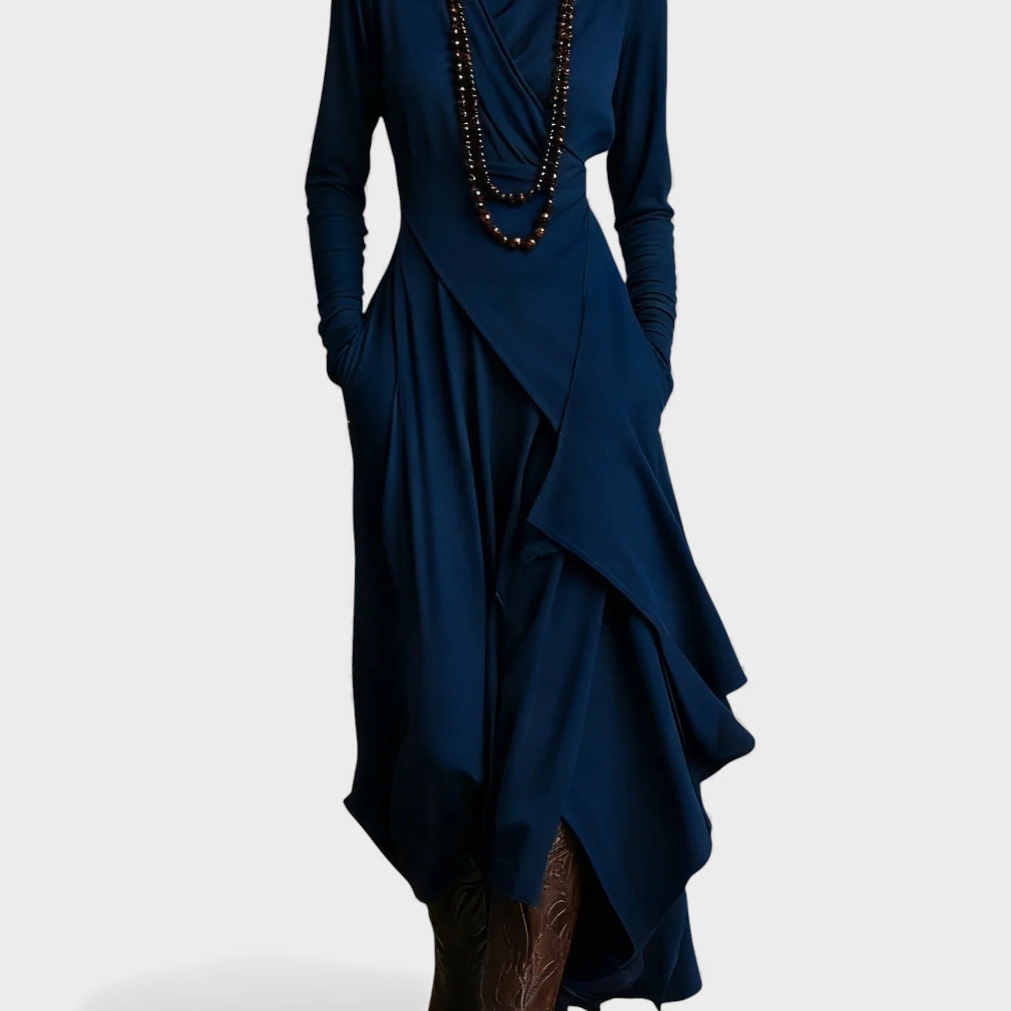 Sandra™ | Vestido maxi de punto asimétrico con cuello alto