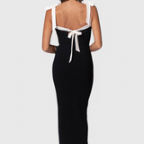 Sabine Vestido de Noche de Largo Completo con Tirantes de Lazo