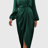 Giada Vestido Largo Elegante con Escote en V y Abertura Lateral