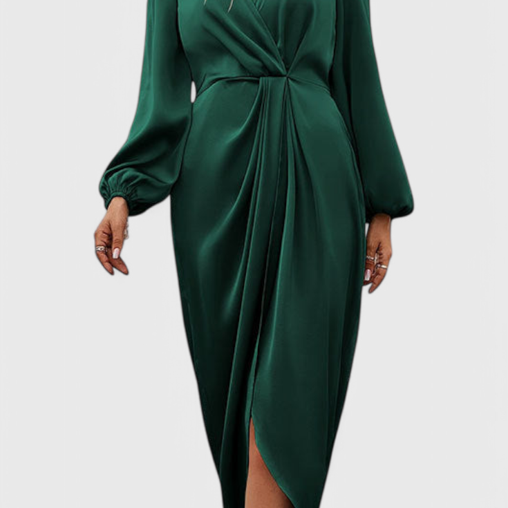 Giada Vestido Largo Elegante con Escote en V y Abertura Lateral