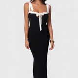 Sabine Vestido de Noche de Largo Completo con Tirantes de Lazo