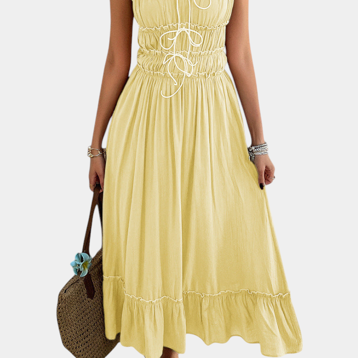 Luz Vestido A-Line Strappy con dobladillo rizado