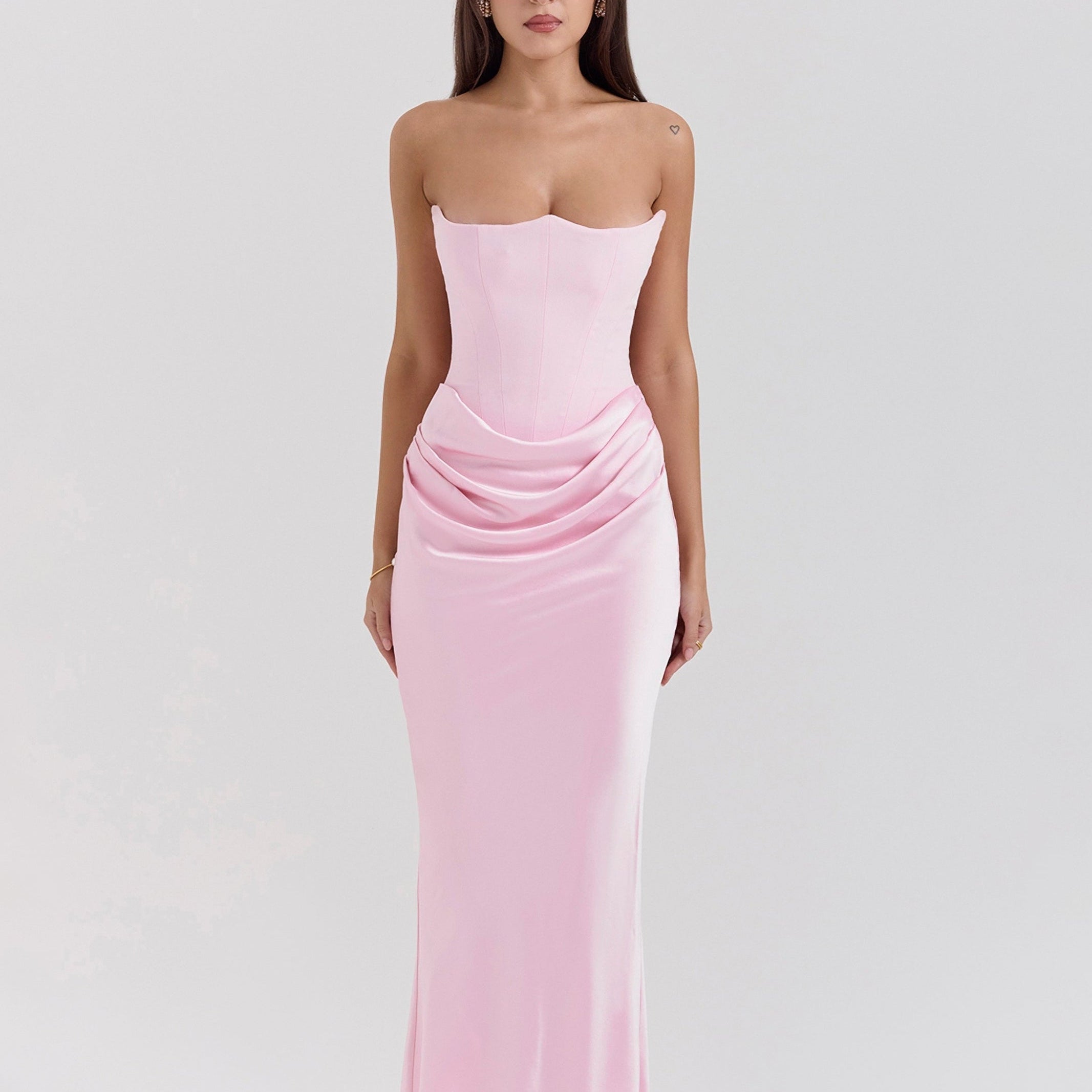 Emily Vestido Maxi Drapado Sin Tirantes