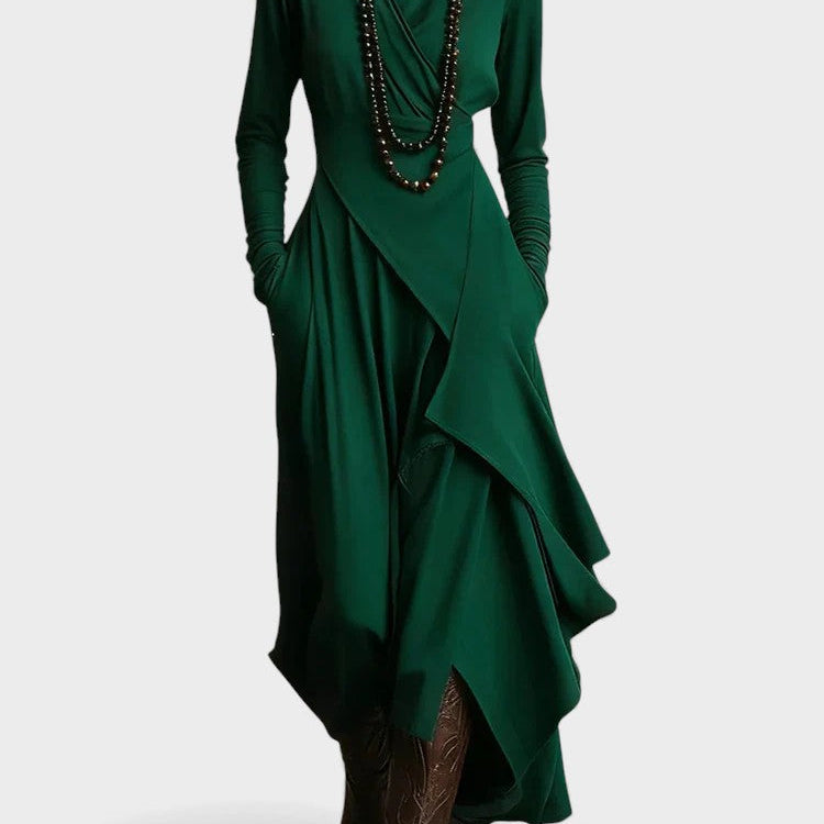 Sandra™ | Vestido maxi de punto asimétrico con cuello alto