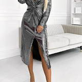 Maria Elegante Vestido de Noche con Lentejuelas y Abertura