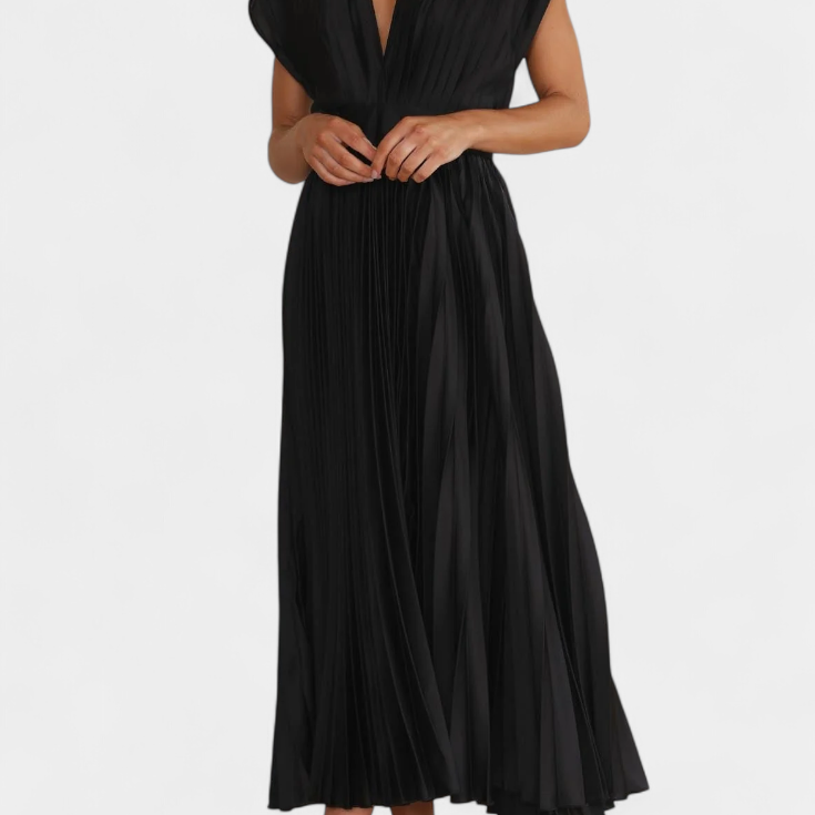 Mireia Vestido de Pliegues con Escote Drapeado y Cintura Alta