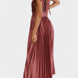 Mireia Vestido de Pliegues con Escote Drapeado y Cintura Alta