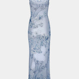 Iris Vestido de Encaje Floral Azul