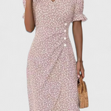 Joana Vestido Midi Floral con Escote en V y Mangas Cortas