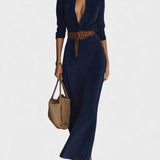 Mónica™ | Vestido largo de gamuza con cinturón ajustado