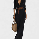 Mónica™ | Vestido largo de gamuza con cinturón ajustado