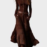 Marina™ | Vestido maxi de ante con cinturón