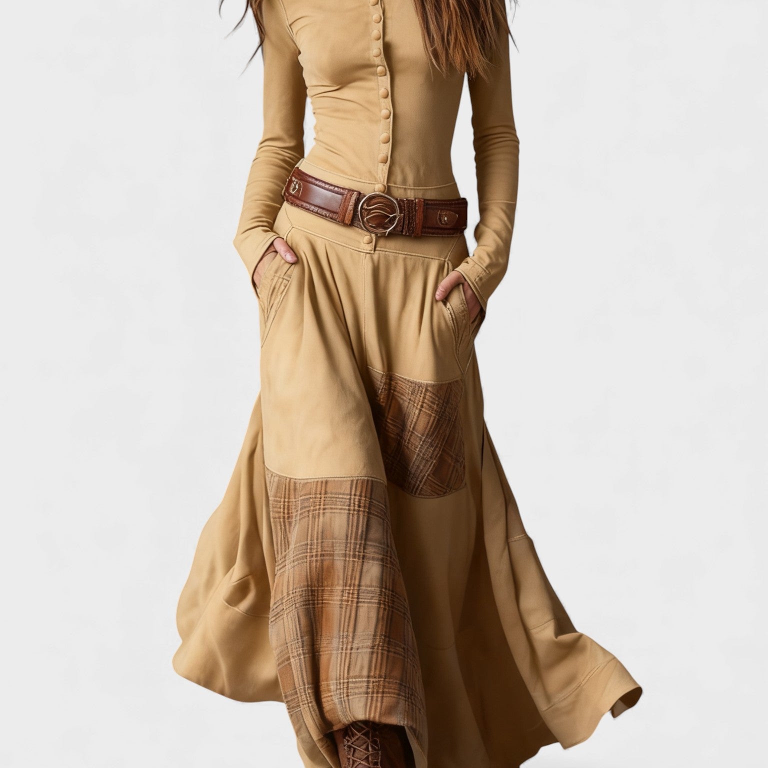 Marina™ | Vestido maxi de ante con cinturón