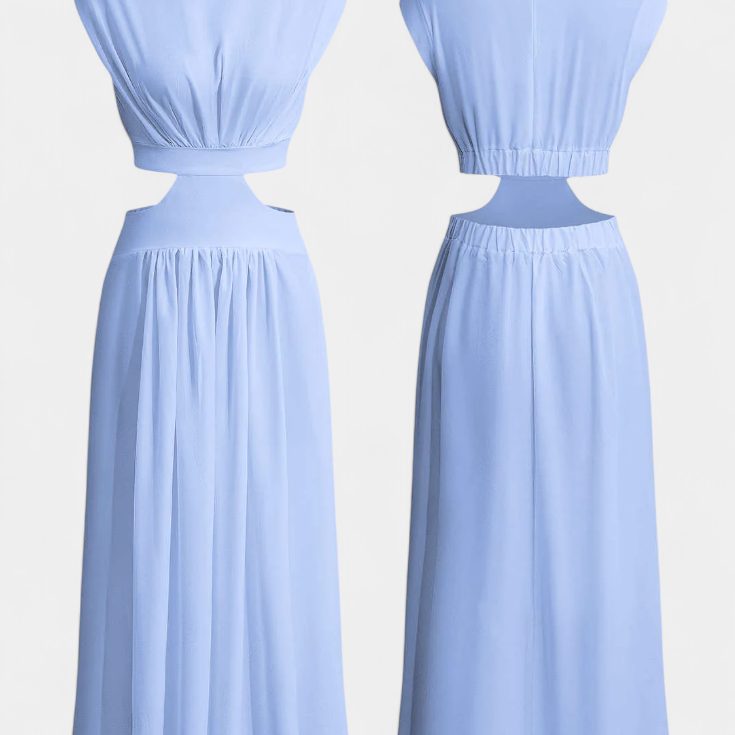 Jocelyn Conjunto Largo Minimalista con Escote Alto y Abertura Lateral