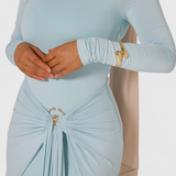 Fátima Vestido Ajustado Plisado con Detalles Metálicos