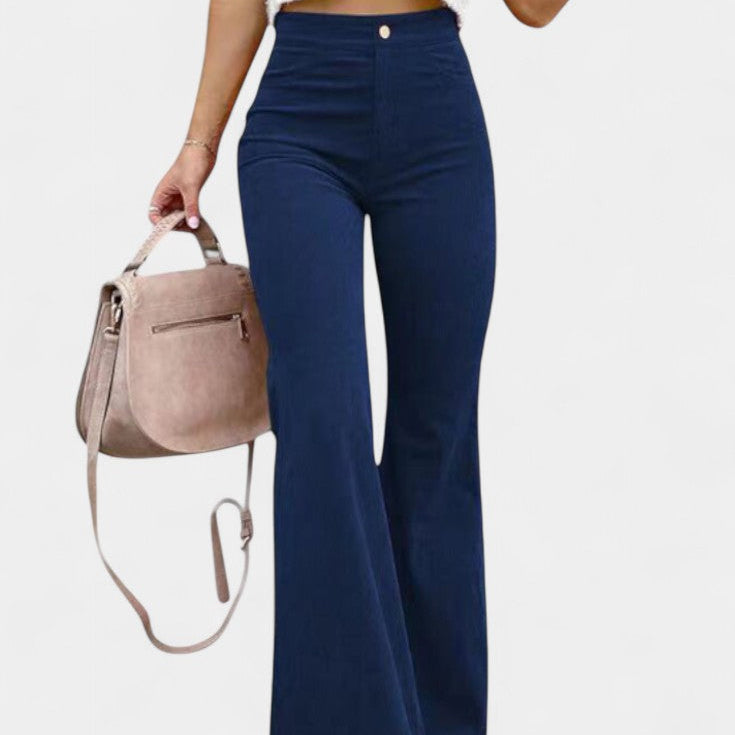 Kiara Pantalones de Terciopelo de Pierna Ancha de Cintura Alta