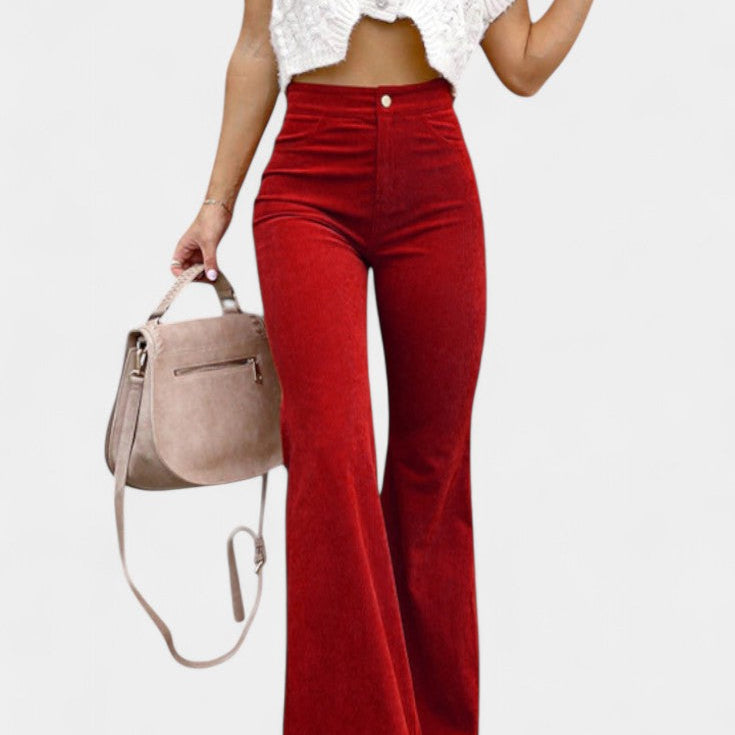 Kiara Pantalones de Terciopelo de Pierna Ancha de Cintura Alta