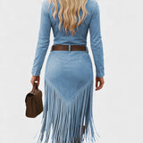 Olga™ | Vestido midi retro con flecos y cierre