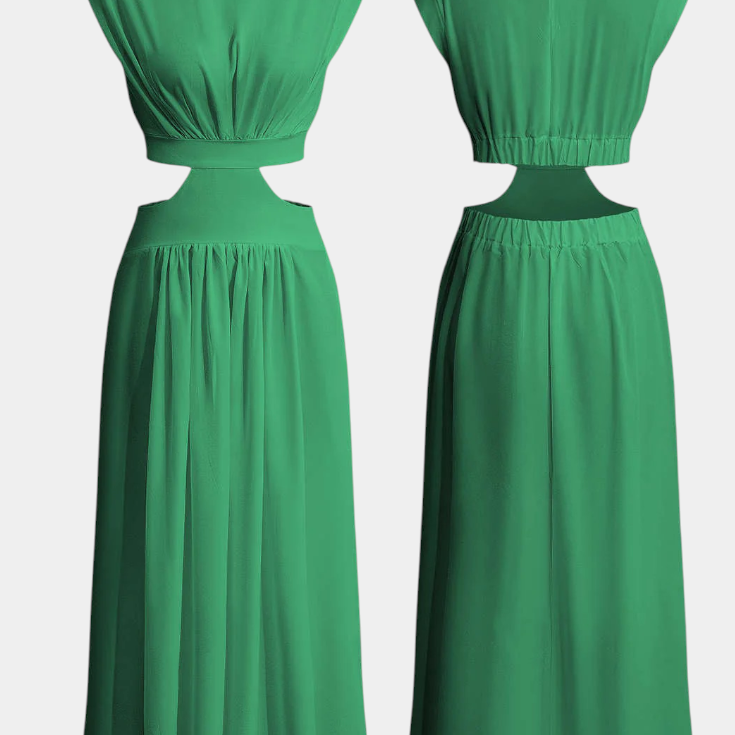 Jocelyn Conjunto Largo Minimalista con Escote Alto y Abertura Lateral