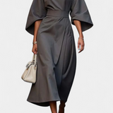 Micaela Vestido Midi con Mangas Lantern y Cintura Ceñida