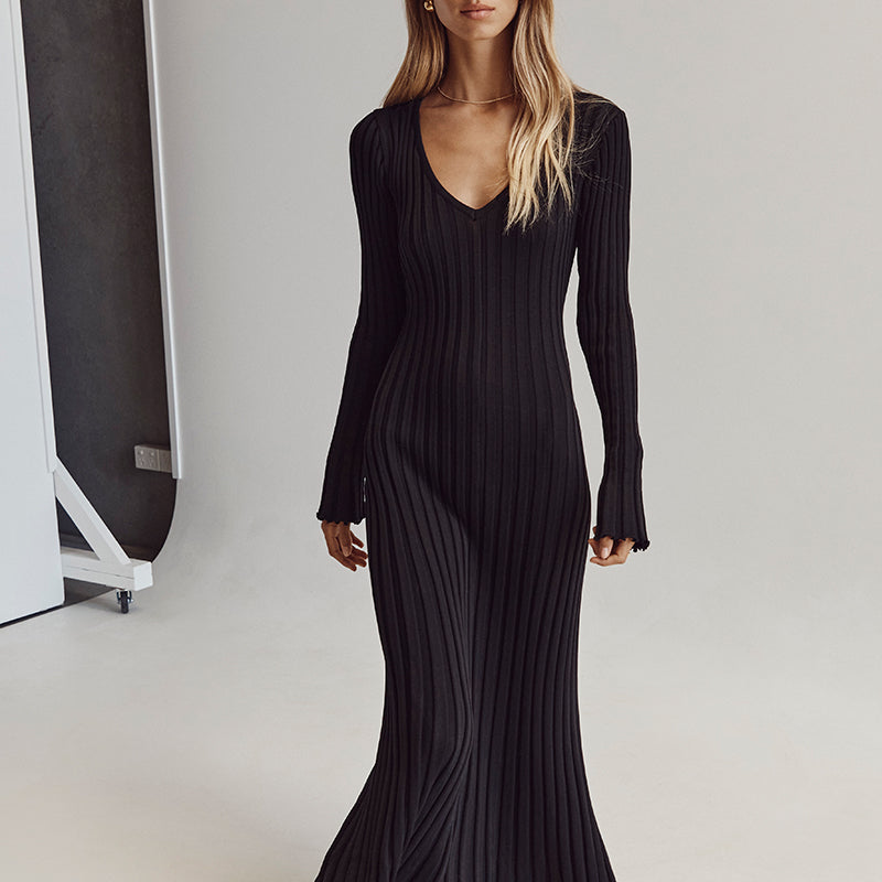 Gloria Vestido de Punto Acanalado con Cinturón