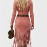 Olga™ | Vestido midi retro con flecos y cierre