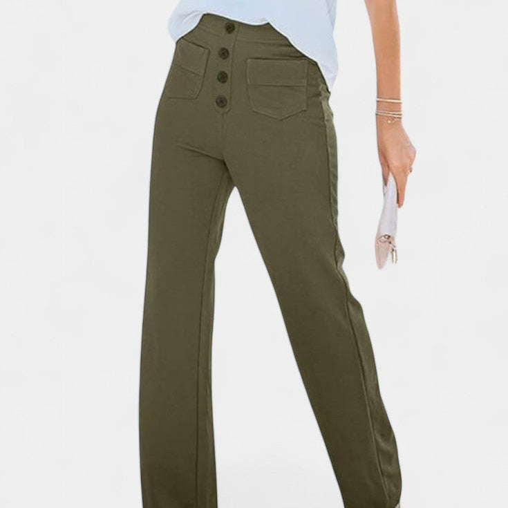 Nova Pantalones Rectos de Cintura Alta y Elasticidad