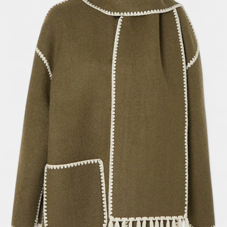 Pauline™ | Abrigo de Corte Suelto con Bufanda de Flecos Incorporada