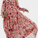 Keti Vestido Maxi Floral con Mangas Largas y Volantes Delicados