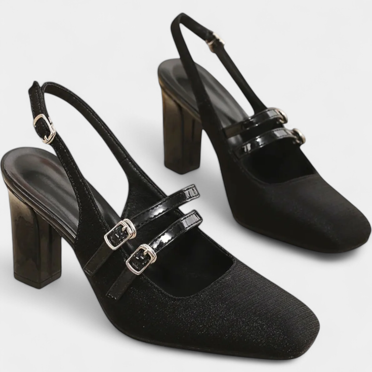 Orlanda Tacones Satinados con Doble Tira y Correa al Tobillo