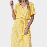 Rovena Vestido Midi de Lunares con Cuello Camisero y Cintura Ajustable