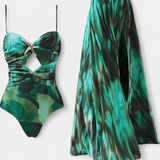 Ahria Conjunto de Baño con Falda Acampanada y Estampado Estrella de Mar