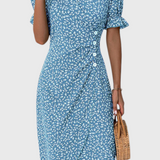 Joana Vestido Midi Floral con Escote en V y Mangas Cortas