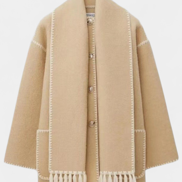 Pauline™ | Abrigo de Corte Suelto con Bufanda de Flecos Incorporada