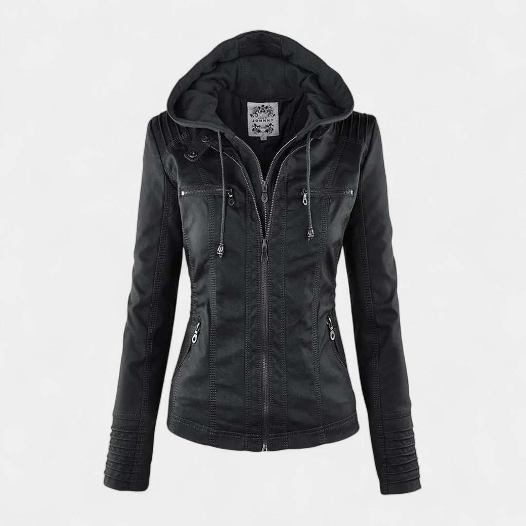 Pia Chaqueta Moderna de Cuero con Capucha