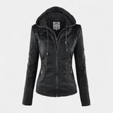 Pia Chaqueta Moderna de Cuero con Capucha