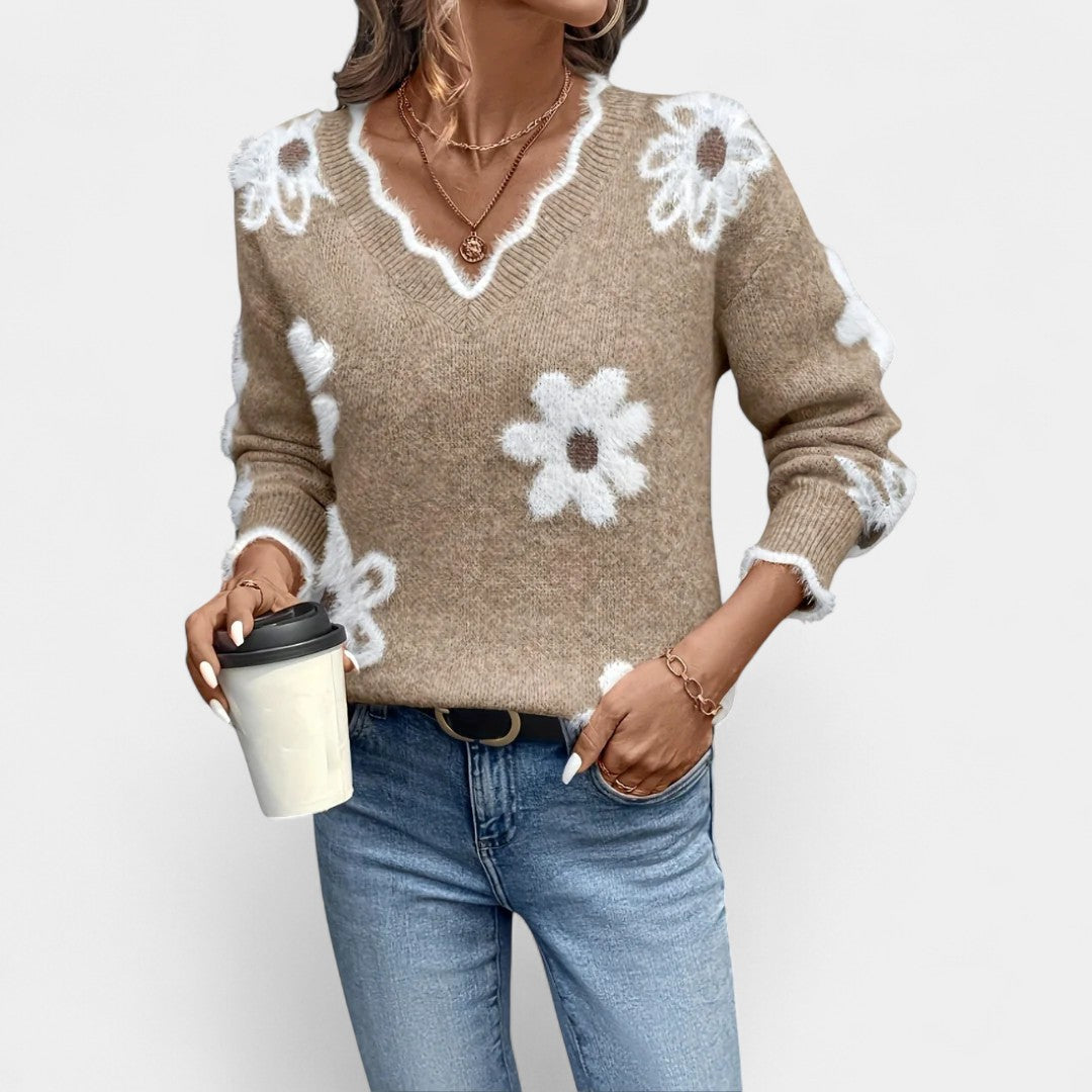 Thea Suéter Floral Elegante Con Cuello En V