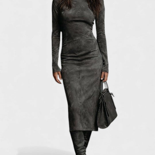 Renata™ | Vestido de cuero con manga larga y corte ajustado