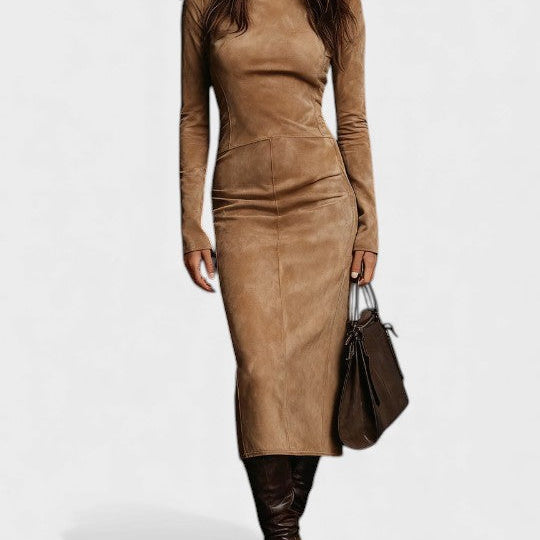 Renata™ | Vestido de cuero con manga larga y corte ajustado