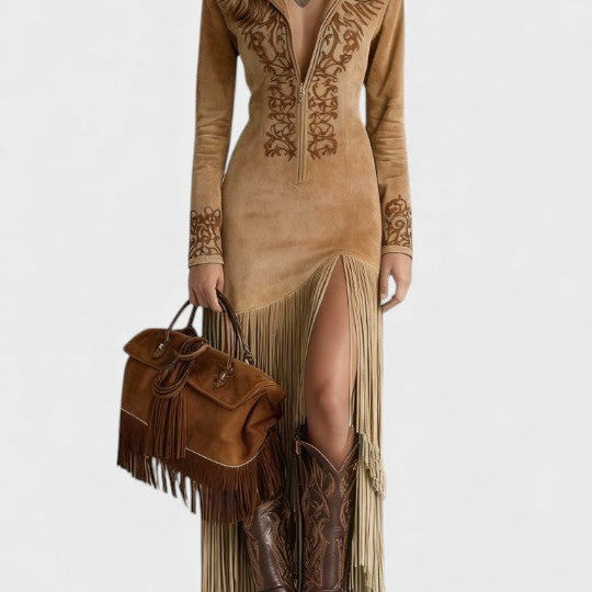 Olivia™ | Vestido largo con media cremallera bordado