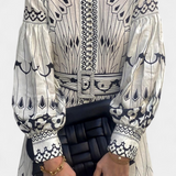 Soria Vestido Maxi Botón Bordado de Estilo Folk