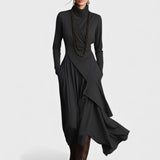 Sandra™ | Vestido maxi de punto asimétrico con cuello alto