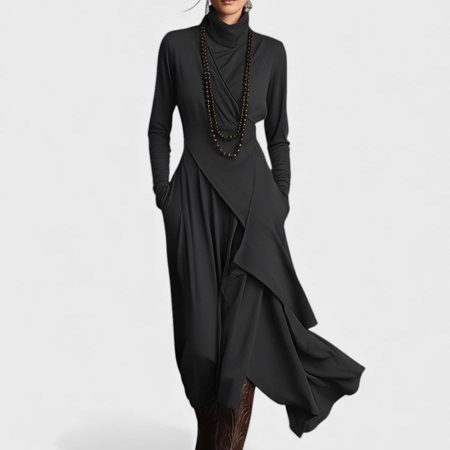 Sandra™ | Vestido maxi de punto asimétrico con cuello alto