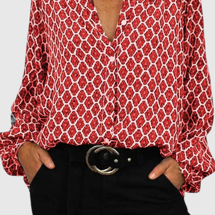 Jemima Blusa de Botones con Estampado Geométrico